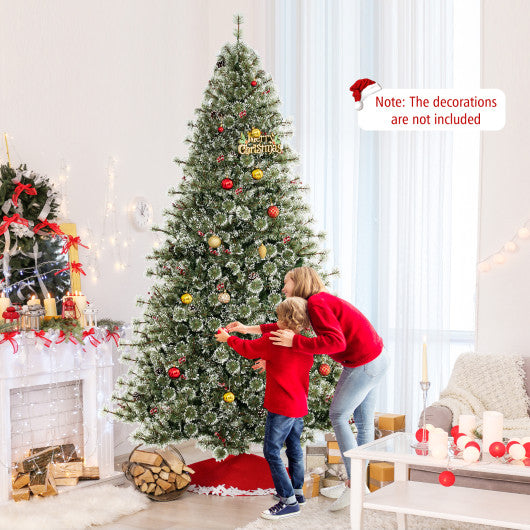 6/7.5/9 FT Artificial Christmas Tree Pre-Lit Hinged Holiday Tree with 360 ° Quick Power Connector-9ft