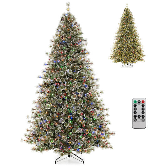 6/7.5/9 FT Artificial Christmas Tree Pre-Lit Hinged Holiday Tree with 360 ° Quick Power Connector-9ft