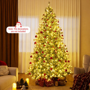6/7.5/9 FT Artificial Christmas Tree Pre-Lit Hinged Holiday Tree with 360 ° Quick Power Connector-9ft