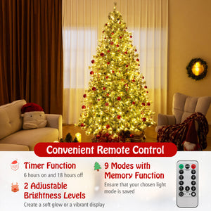 6/7.5/9 FT Artificial Christmas Tree Pre-Lit Hinged Holiday Tree with 360 ° Quick Power Connector-9ft
