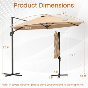 9 FT Cantilever Patio Umbrella with Vented Top and Sun-Protective Canopy-Beige