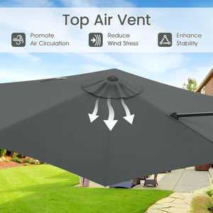 9 FT Cantilever Patio Umbrella with Vented Top and Sun-Protective Canopy-Gray