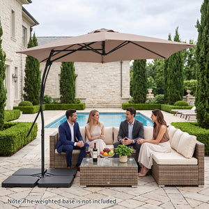 9 FT Cantilever Umbrella with Cross Base Included with Smooth Handle amd Heavy Duty Frame-Brown