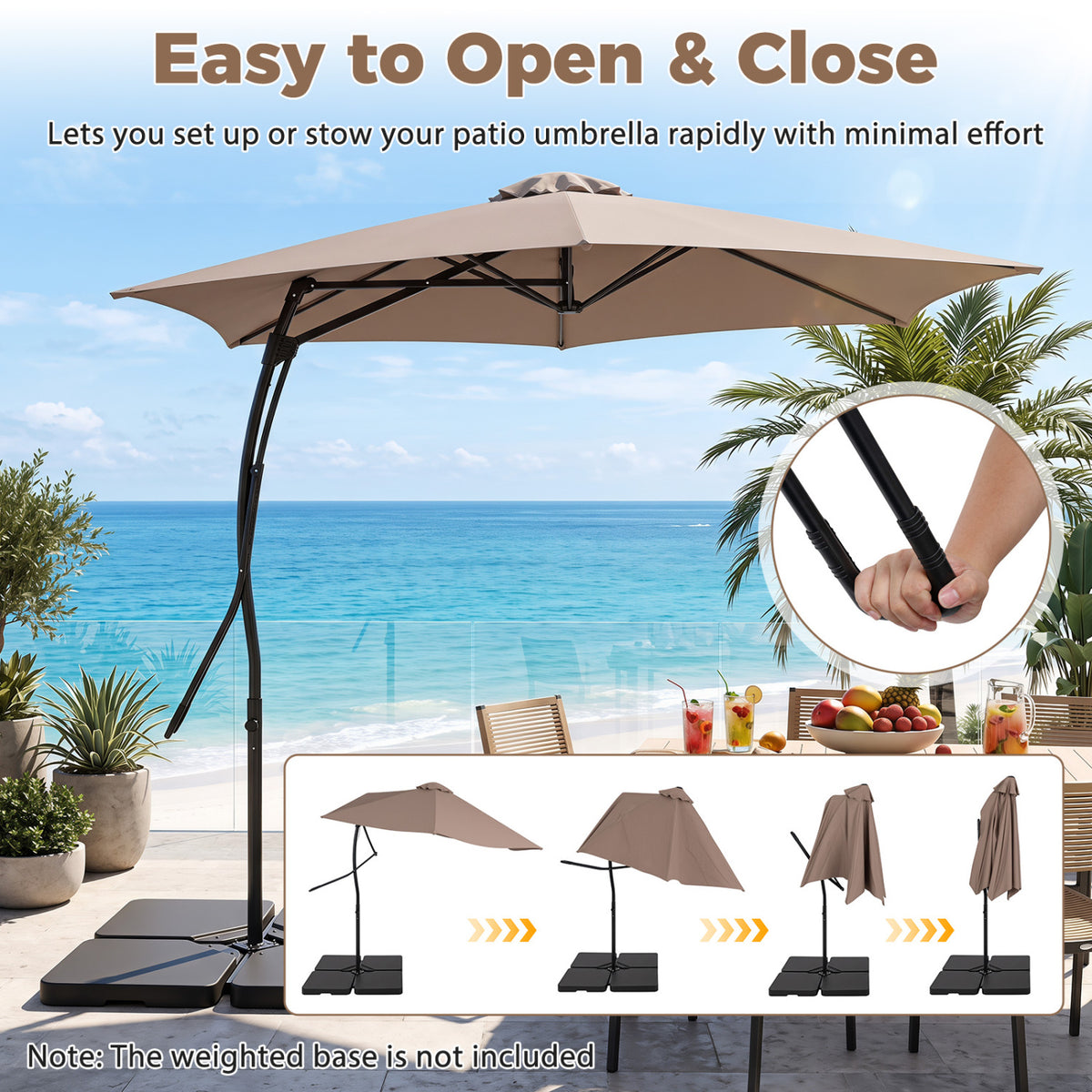 9 FT Cantilever Umbrella with Cross Base Included with Smooth Handle amd Heavy Duty Frame-Brown