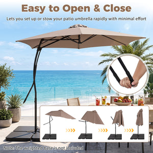 9 FT Cantilever Umbrella with Cross Base Included with Smooth Handle amd Heavy Duty Frame-Brown