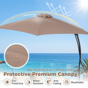 9 FT Cantilever Umbrella with Cross Base Included with Smooth Handle amd Heavy Duty Frame-Brown