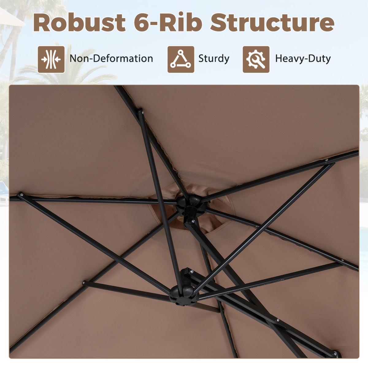 9 FT Cantilever Umbrella with Cross Base Included with Smooth Handle amd Heavy Duty Frame-Brown
