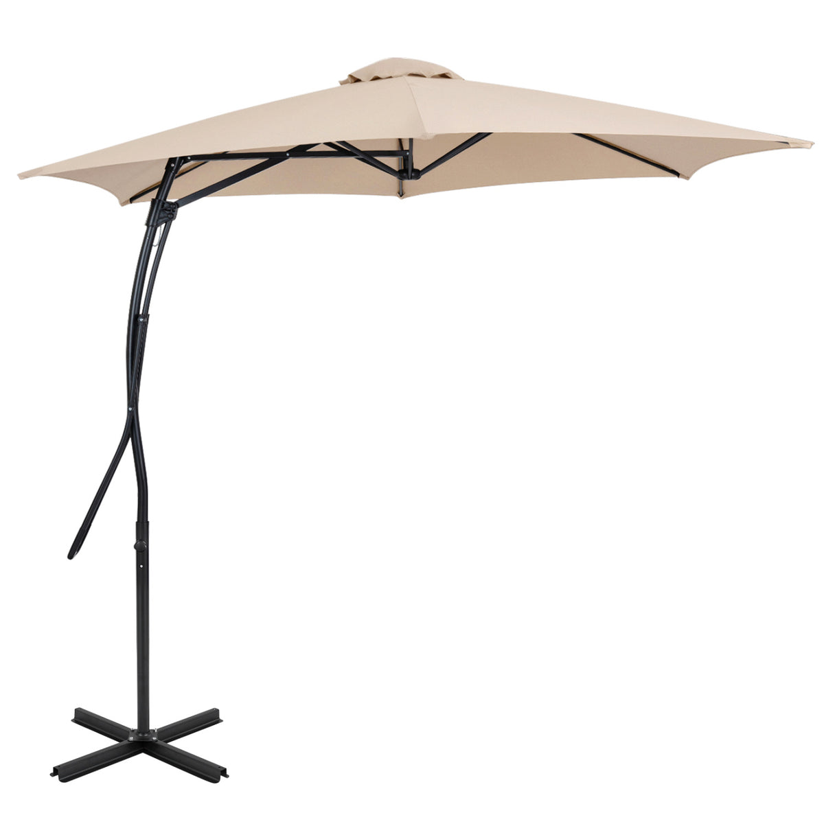 9 FT Cantilever Umbrella with Cross Base Included with Smooth Handle amd Heavy Duty Frame-Beige