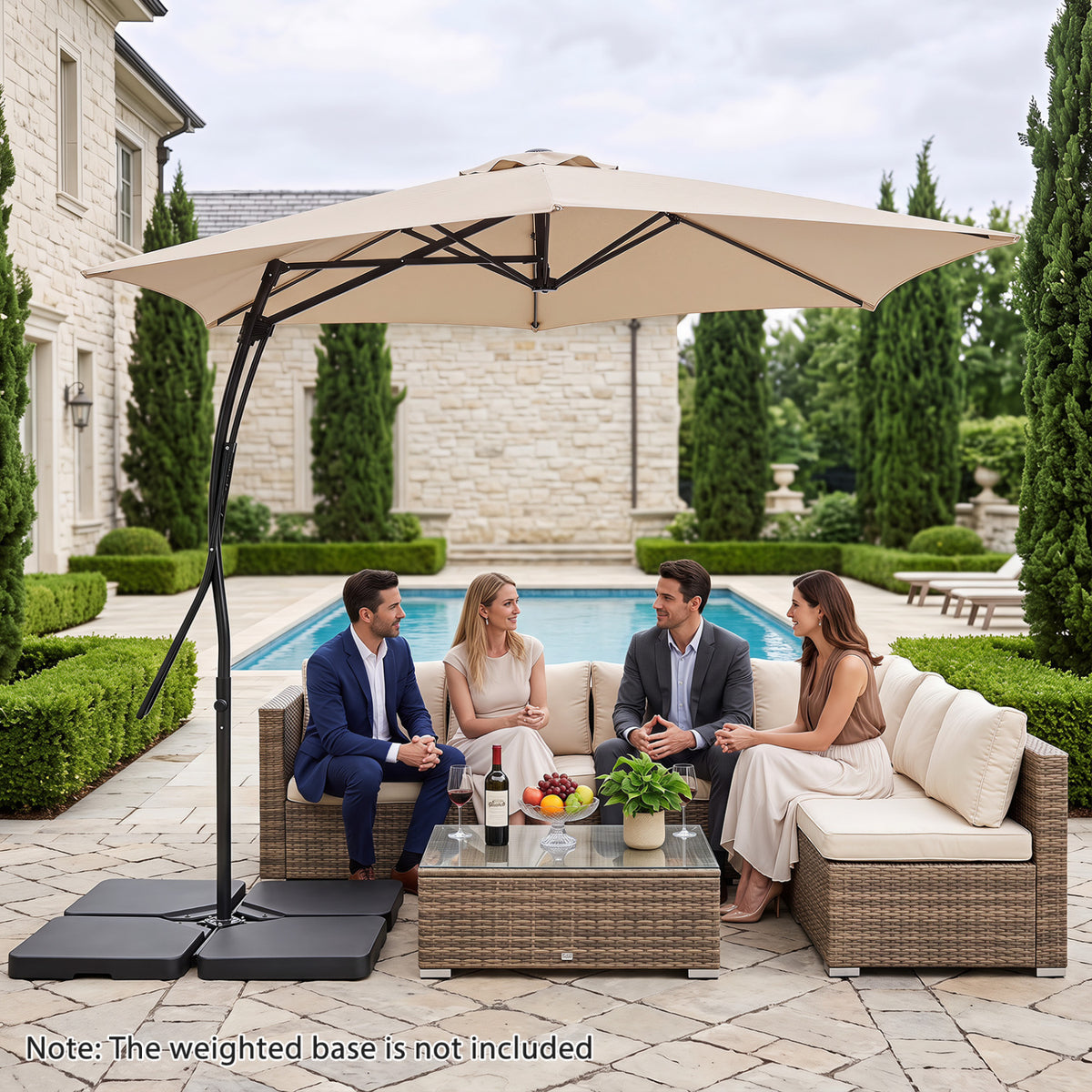 9 FT Cantilever Umbrella with Cross Base Included with Smooth Handle amd Heavy Duty Frame-Beige