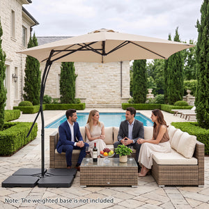 9 FT Cantilever Umbrella with Cross Base Included with Smooth Handle amd Heavy Duty Frame-Beige