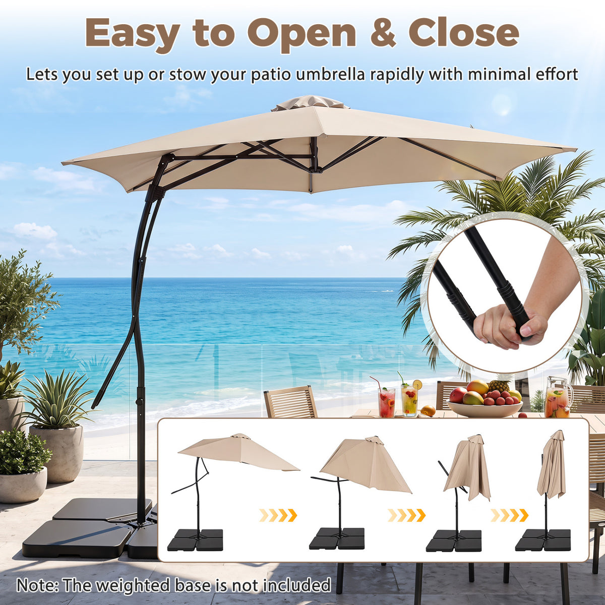 9 FT Cantilever Umbrella with Cross Base Included with Smooth Handle amd Heavy Duty Frame-Beige