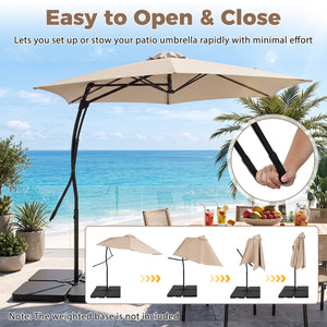 9 FT Cantilever Umbrella with Cross Base Included with Smooth Handle amd Heavy Duty Frame-Beige