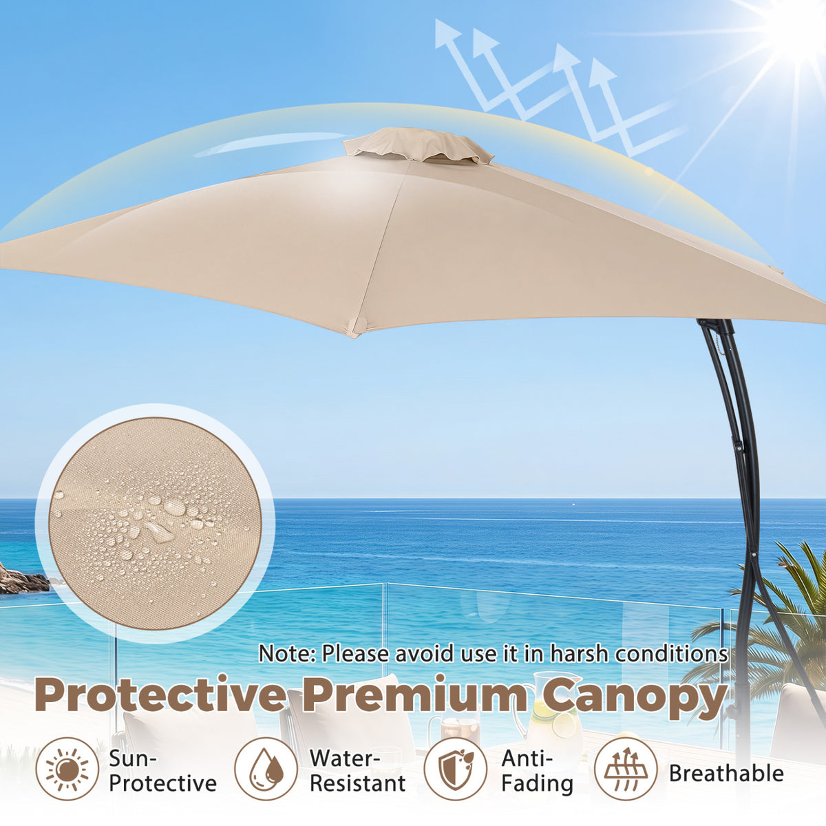 9 FT Cantilever Umbrella with Cross Base Included with Smooth Handle amd Heavy Duty Frame-Beige