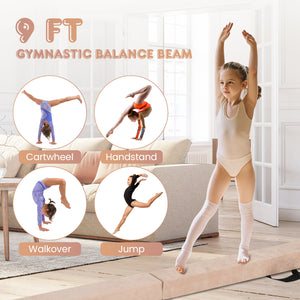 9 FT Folding Gymnastics Balance Beam with Anti-slip Base and Pine Wood Frame-Brown
