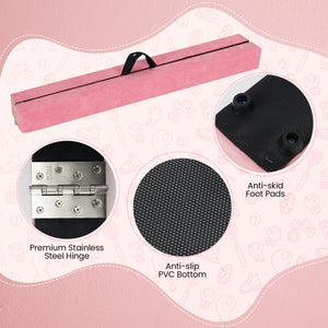 9 FT Folding Gymnastics Balance Beam with Anti-slip Base and Pine Wood Frame-Pink