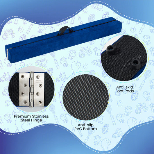 9 FT Folding Gymnastics Balance Beam with Anti-slip Base and Pine Wood Frame-Blue