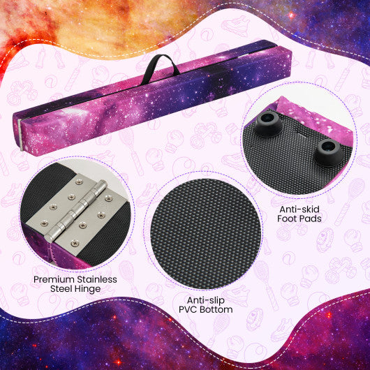 9 FT Folding Gymnastics Balance Beam with Anti-slip Base and Pine Wood Frame-Multicolor