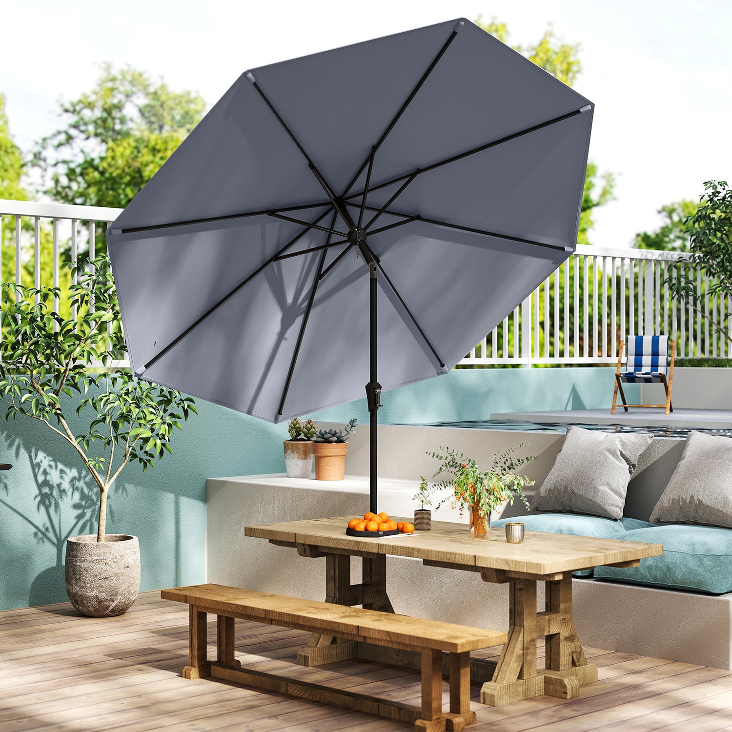 9 FT Outdoor Market Patio Table Umbrella Push Button Tilt Crank Lift-gray