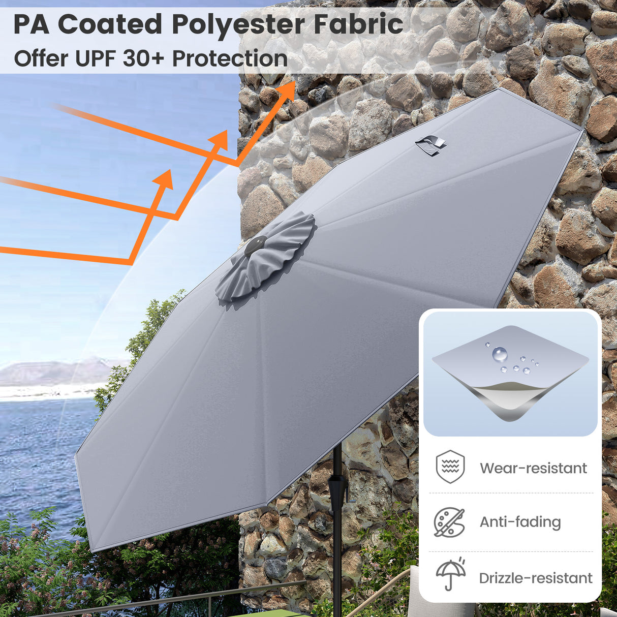 9 FT Outdoor Market Patio Table Umbrella Push Button Tilt Crank Lift-gray