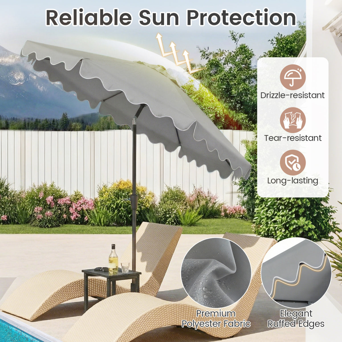 9 FT Outdoor Patio Umbrella with Solar LED Lights and Weighted Base-Gray