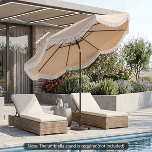 9 FT Outdoor Tassel Umbrella with Push Button Tilt-White