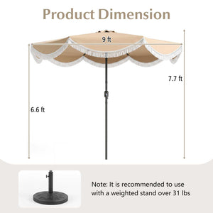 9 FT Outdoor Tassel Umbrella with Push Button Tilt-White
