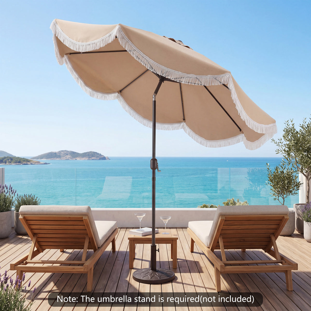9 FT Outdoor Tassel Umbrella with Push Button Tilt-White