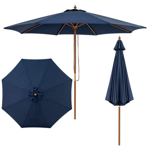 9 FT Patio Umbrella Outdoor Table Market Umbrella with 8 Sturdy Bamboo Ribs-Navy