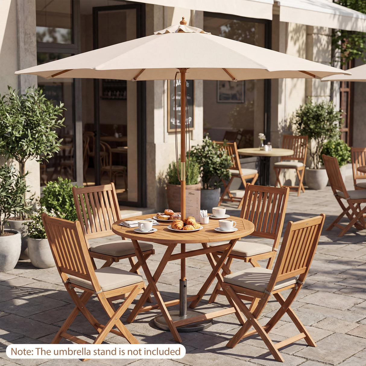 9 FT Patio Umbrella Outdoor Table Market Umbrella with 8 Sturdy Bamboo Ribs-Beige