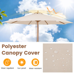 9 FT Patio Umbrella Outdoor Table Market Umbrella with 8 Sturdy Bamboo Ribs-Beige