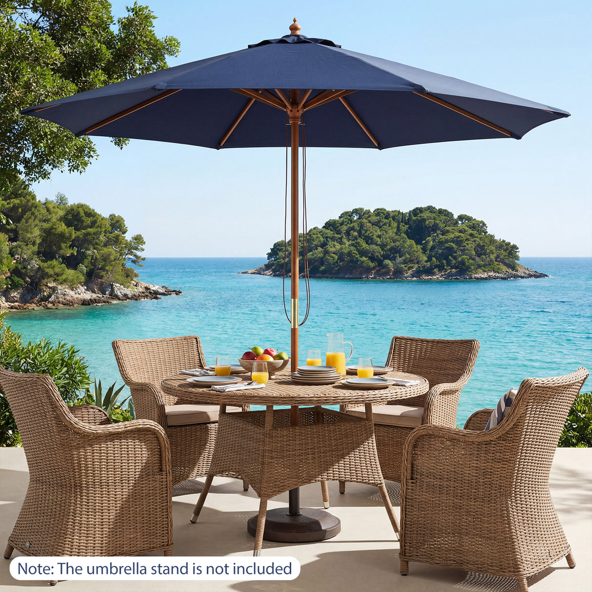 9 FT Patio Umbrella Outdoor Table Market Umbrella with 8 Sturdy Bamboo Ribs-Navy