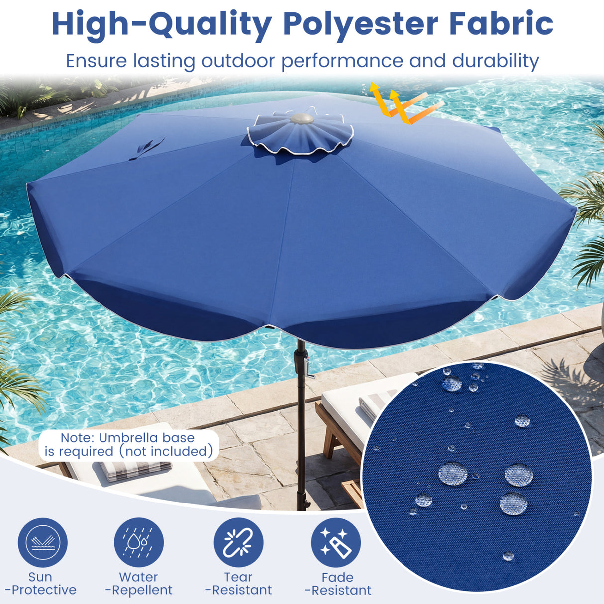 9 FT Patio Umbrella with Crank Handle and Push Button Tilt-Navy