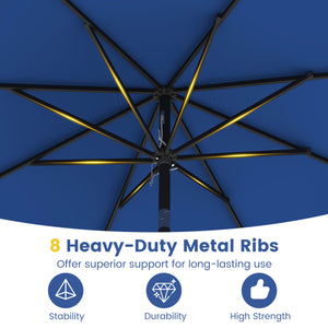 9 FT Patio Umbrella with Crank Handle and Push Button Tilt-Navy