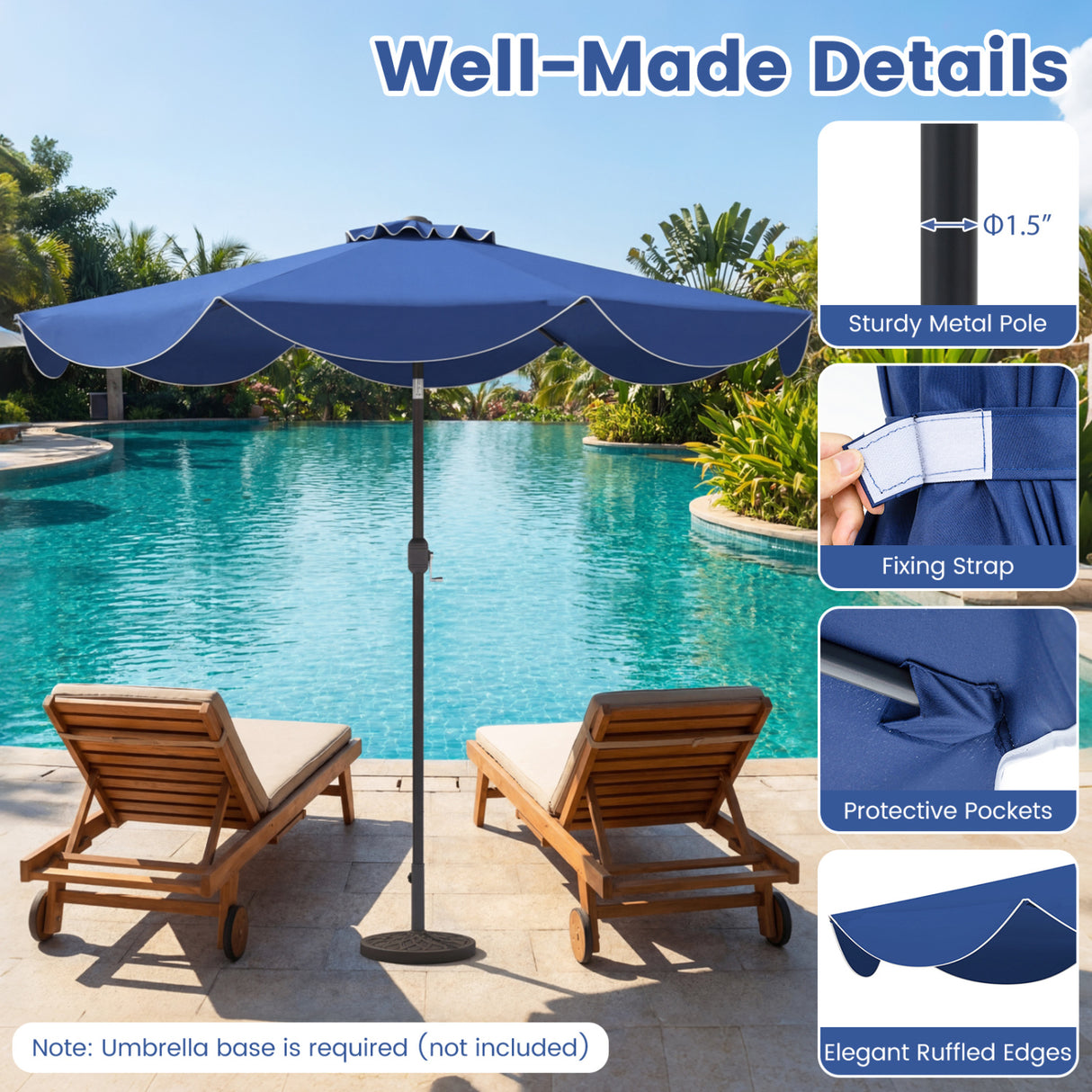 9 FT Patio Umbrella with Crank Handle and Push Button Tilt-Navy