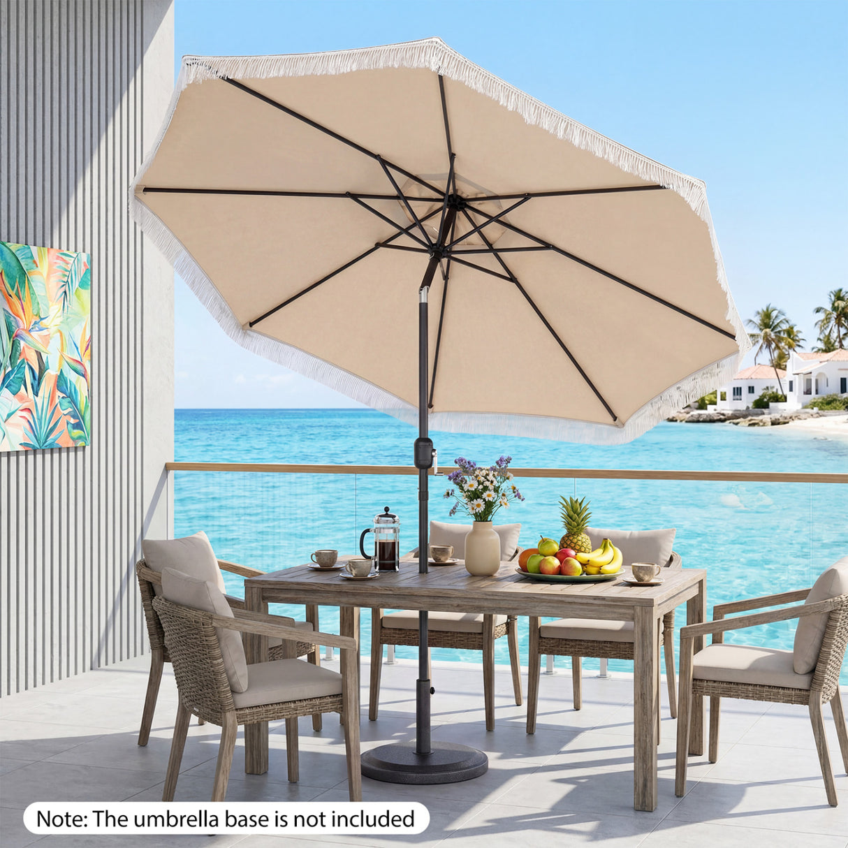 9 FT Patio Umbrella with Sun-Protective Canopy for Patio Garden Pool-Beige