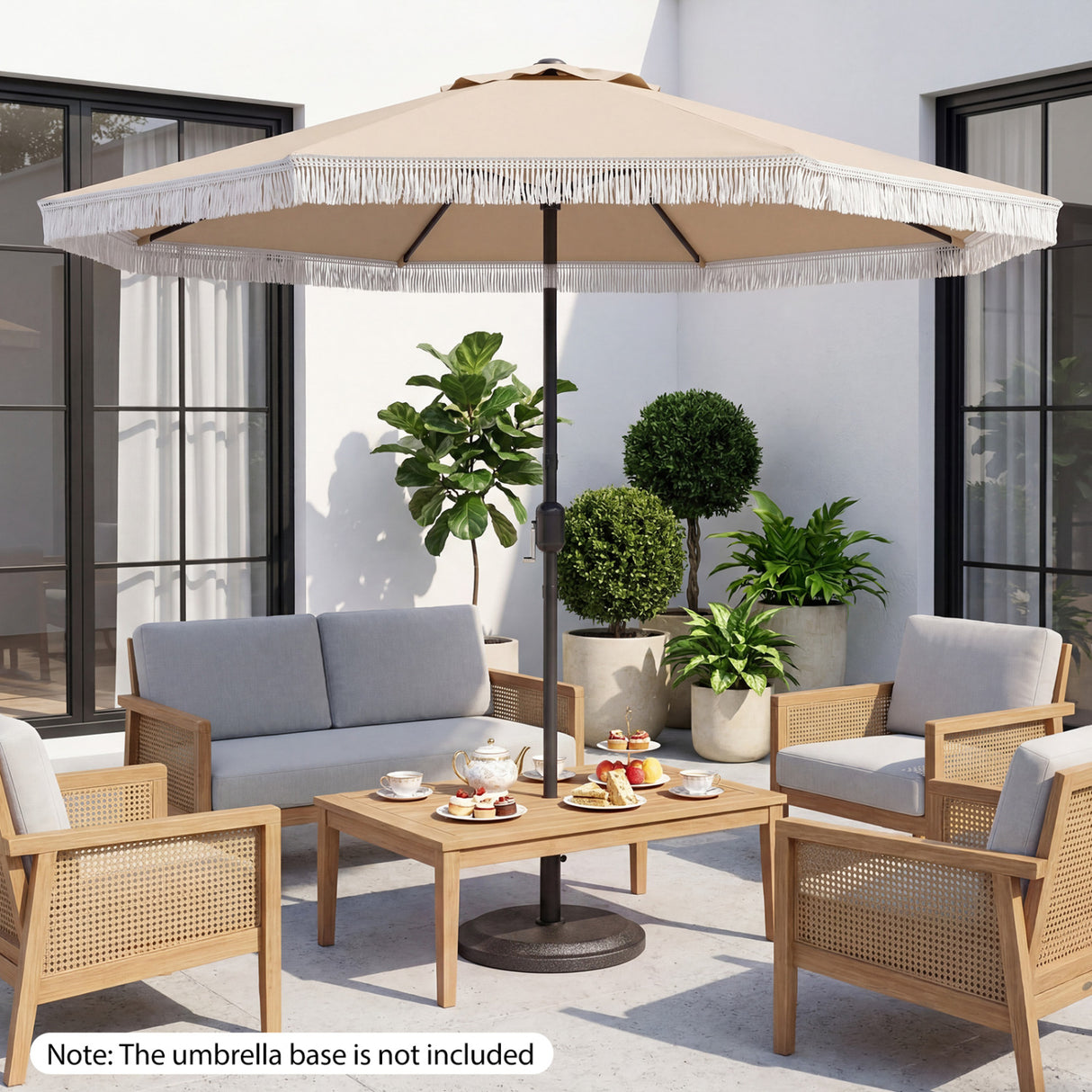 9 FT Patio Umbrella with Sun-Protective Canopy for Patio Garden Pool-Beige