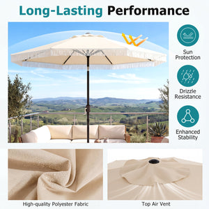 9 FT Patio Umbrella with Sun-Protective Canopy for Patio Garden Pool-Beige