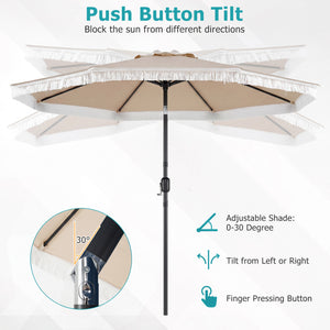 9 FT Patio Umbrella with Sun-Protective Canopy for Patio Garden Pool-Beige