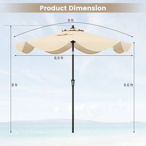 9 FT Patio Umbrella with Crank Handle and Push Button Tilt-Beige