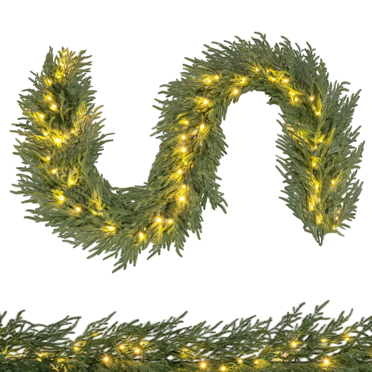 9 FT Pre-lit Artificial Cypress Christmas Garland with 50 Warm White LED Lights and 130 Branch Tips