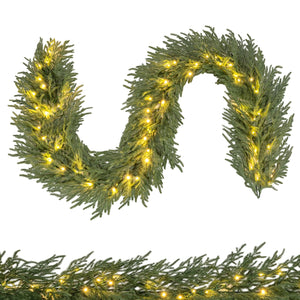 9 FT Pre-lit Artificial Cypress Christmas Garland with 50 Warm White LED Lights and 130 Branch Tips