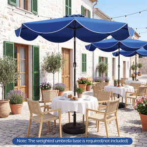 9 FT Scalloped Solar Patio Umbrella Market Table Umbrella with 24 LED Lights-Navy