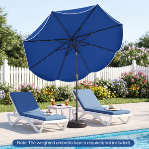 9 FT Scalloped Solar Patio Umbrella Market Table Umbrella with 24 LED Lights-Navy