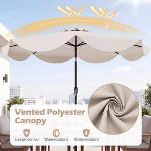 9 FT Scalloped Solar Patio Umbrella Market Table Umbrella with 24 LED Lights-Beige