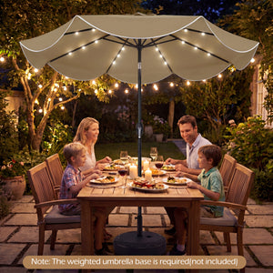 9 FT Scalloped Solar Patio Umbrella Market Table Umbrella with 24 LED Lights-Tan