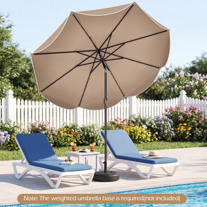9 FT Scalloped Solar Patio Umbrella Market Table Umbrella with 24 LED Lights-Tan
