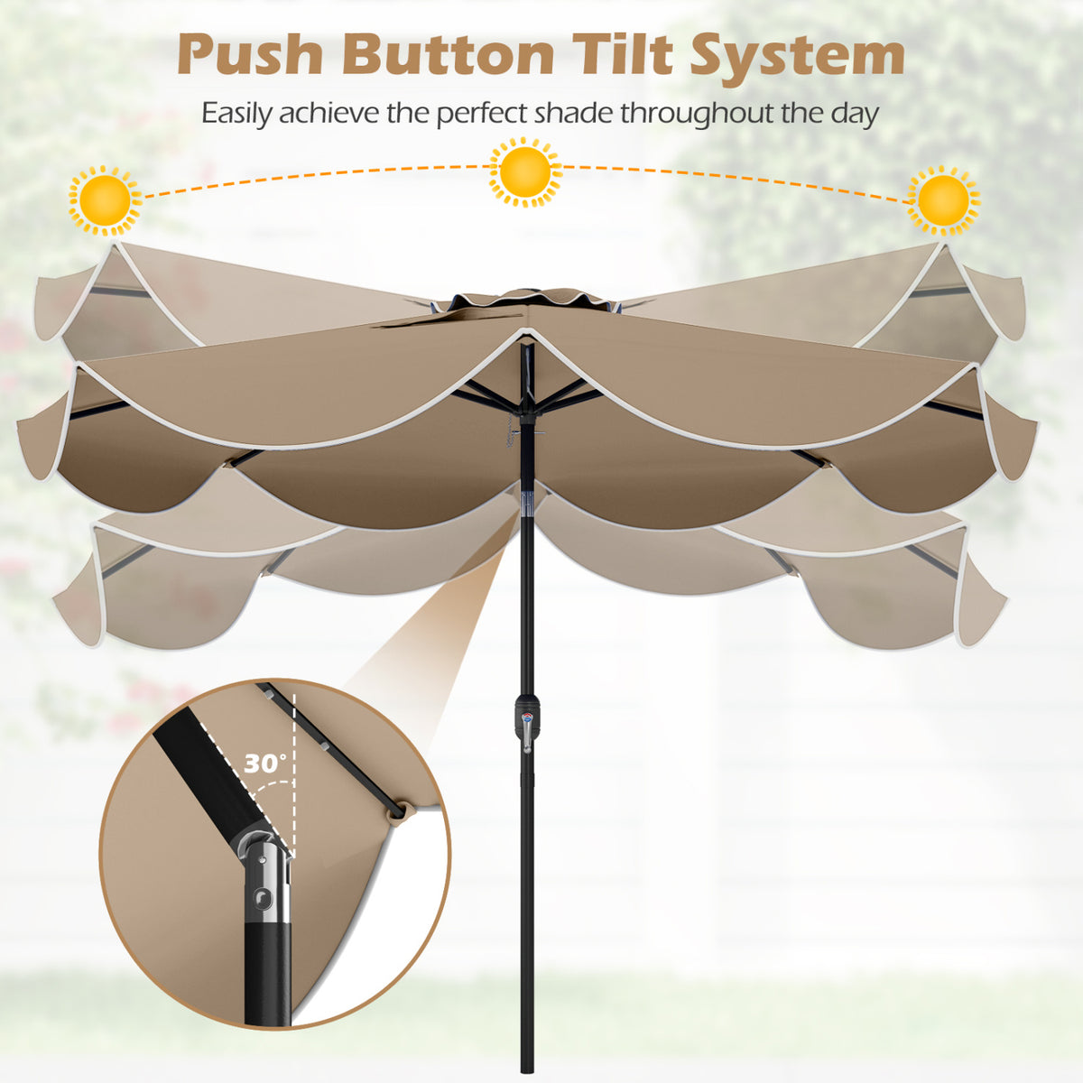 9 FT Scalloped Solar Patio Umbrella Market Table Umbrella with 24 LED Lights-Tan