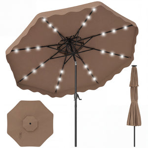 9 FT Solar LED Patio Umbrella Push-Button Tilt and Crank 24 LED Lights and 8 Ribs-Brown