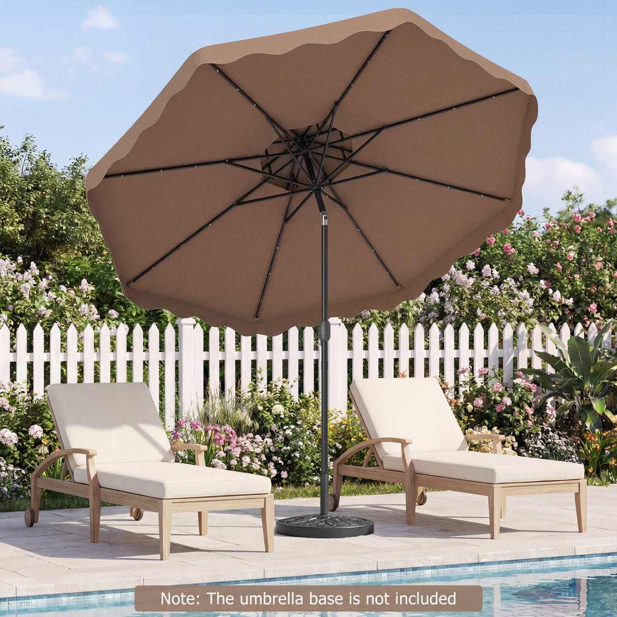9 FT Solar LED Patio Umbrella Push-Button Tilt and Crank 24 LED Lights and 8 Ribs-Brown