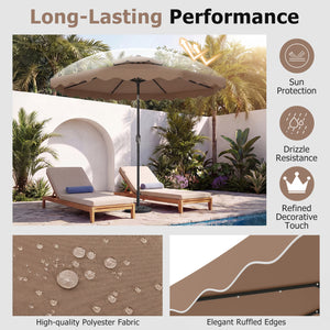 9 FT Solar LED Patio Umbrella Push-Button Tilt and Crank 24 LED Lights and 8 Ribs-Brown